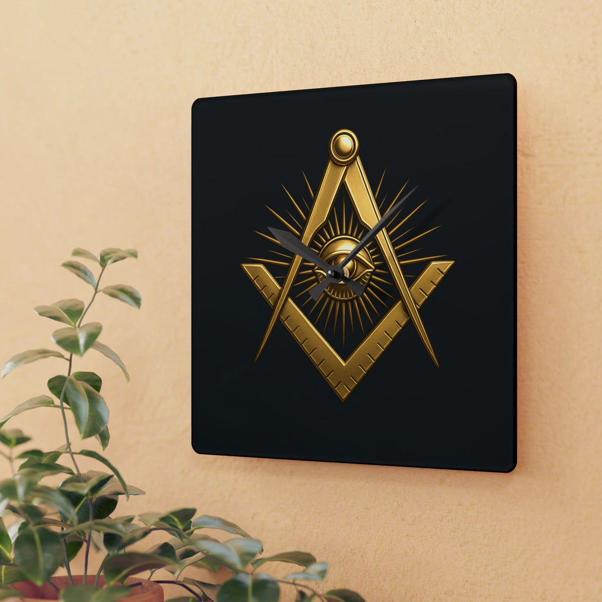 Master Mason Blue Lodge Clock - All Seeing Eye Within Square & Compass - Bricks Masons