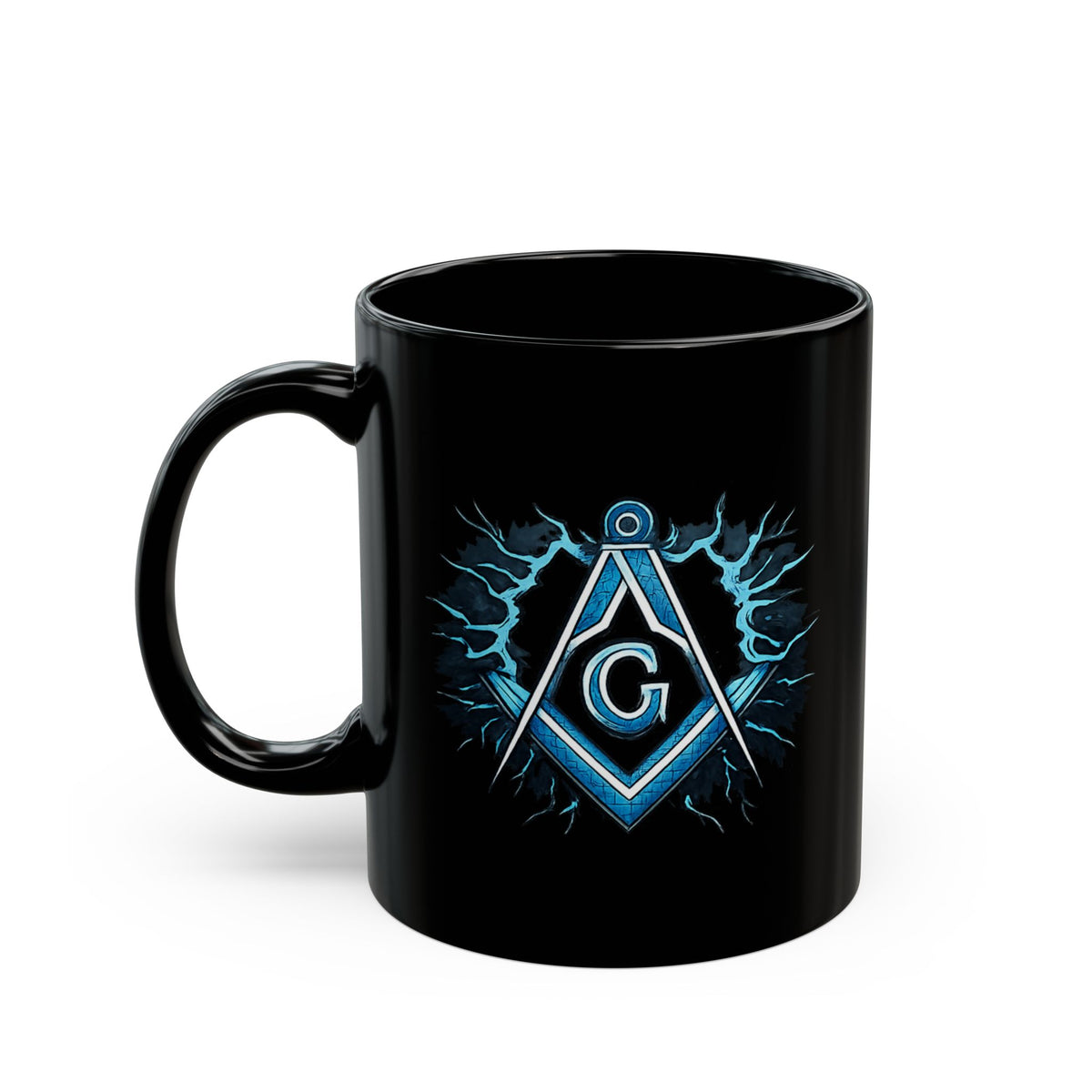 Master Mason Blue Lodge Mug - Black with Blue Square & Compass G