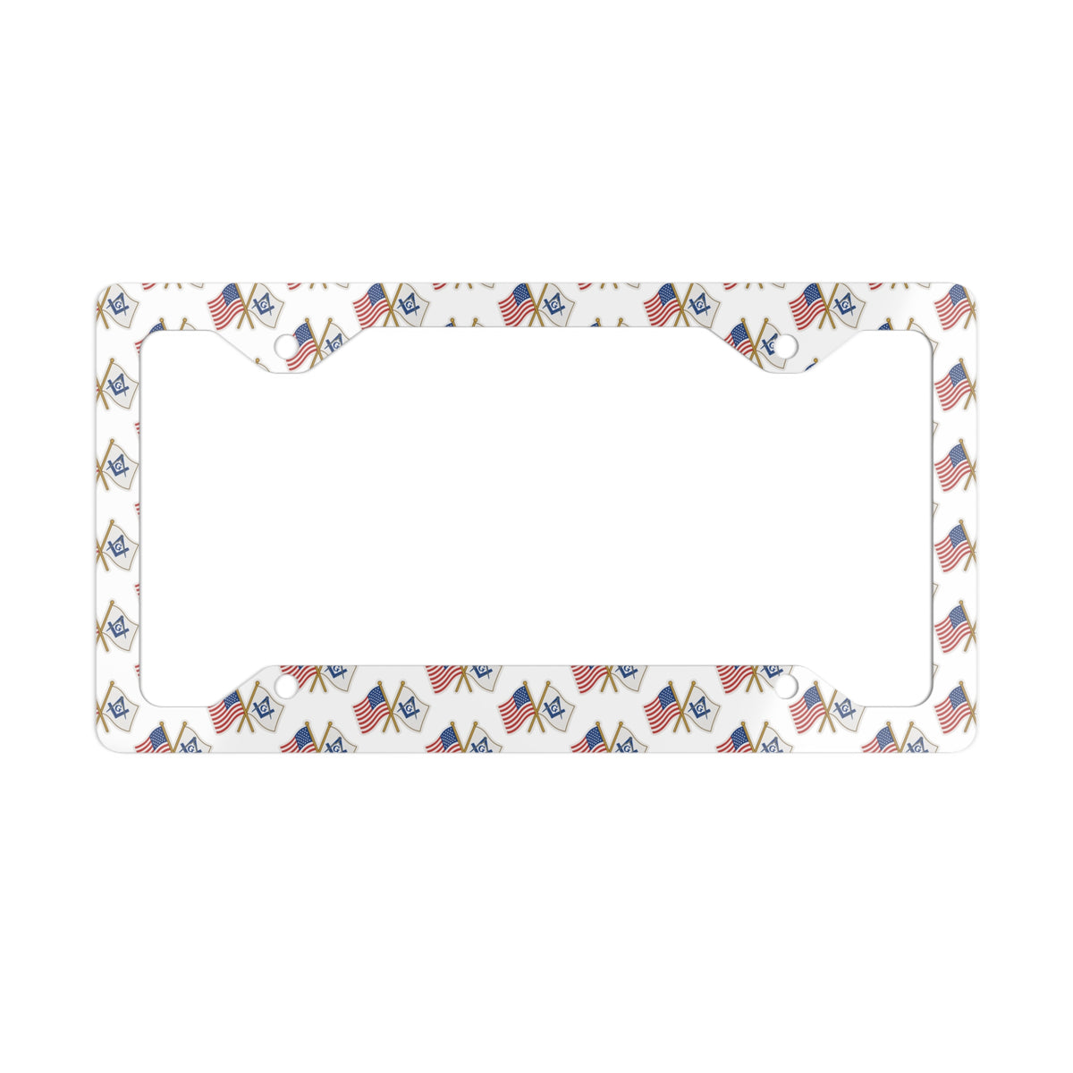 Master Mason Blue Lodge License Plate Frame - Crossed Flags Sleek Metal - Bricks Masons