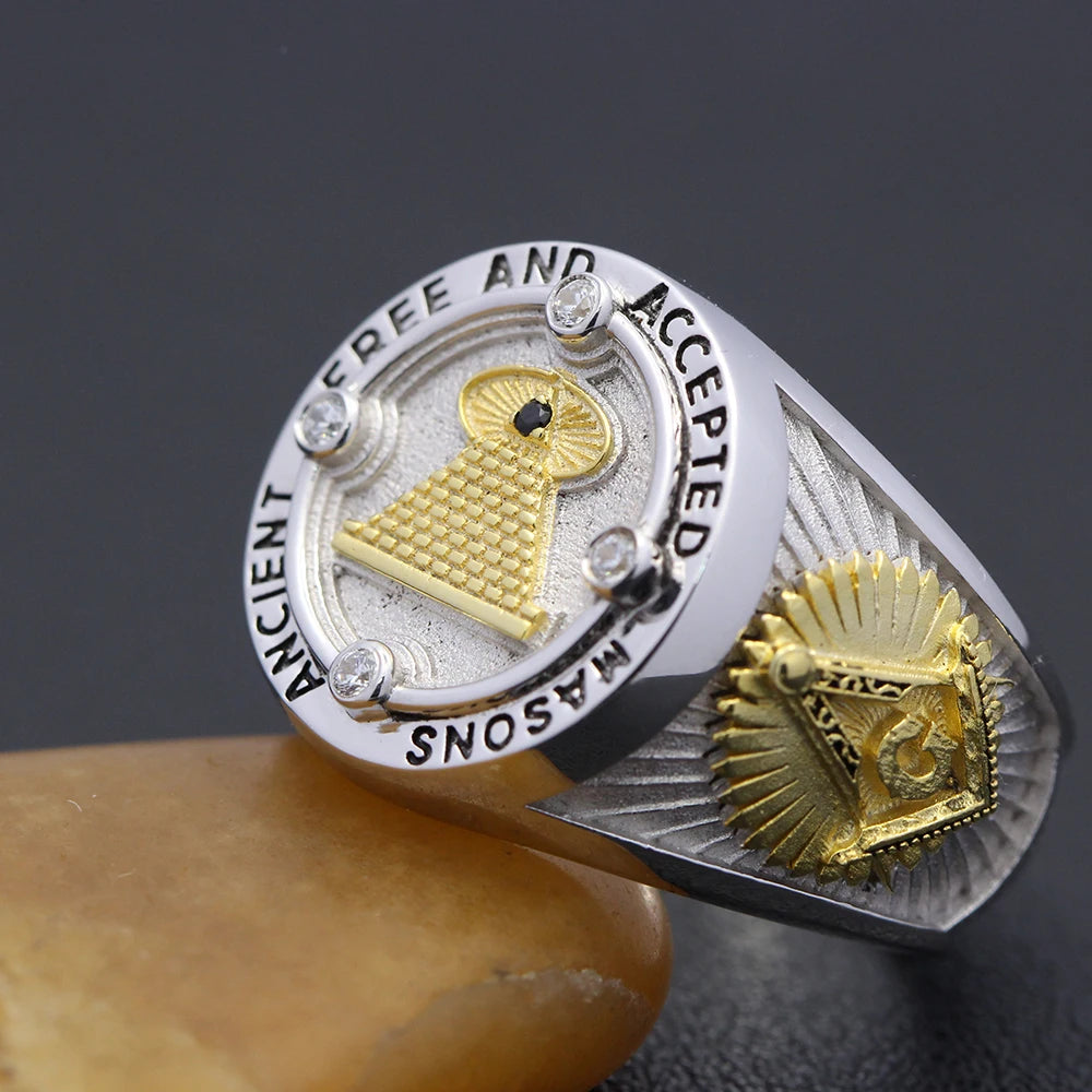 Master Mason Blue Lodge Ring - Ancient Free & Accepted Masons Sterling Silver - Bricks Masons