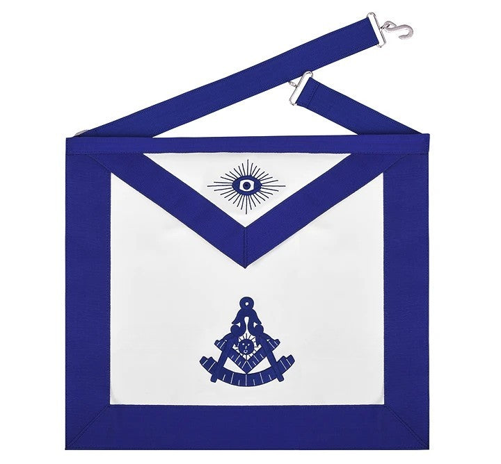 Past Master Blue Lodge Apron - Royal Blue Square & Quadrant With Sun - Bricks Masons