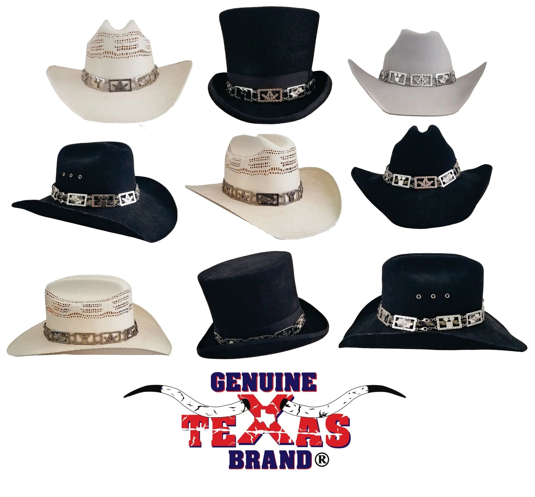 Master Mason Blue Lodge Hatband - Silver Jeweled - Bricks Masons