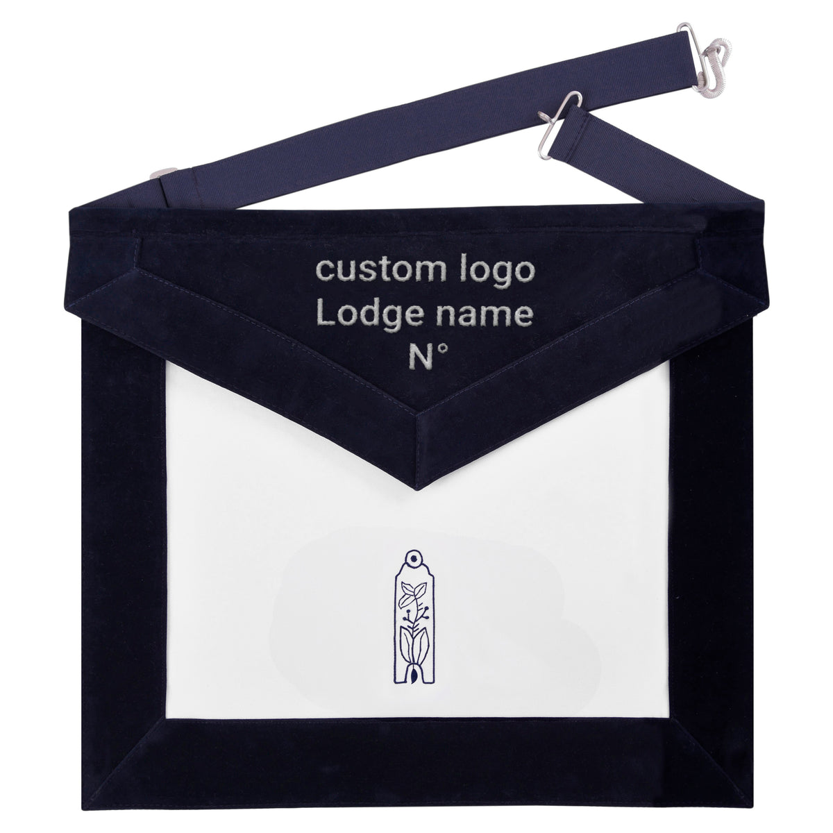 Junior Warden Blue Lodge Officer Apron - Navy Velvet With Silver Embroidery Thread - Bricks Masons