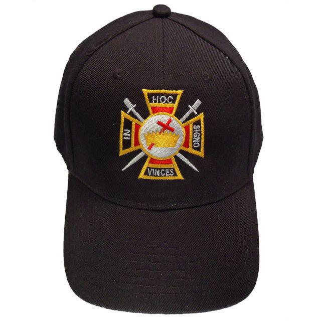 Knights Templar Baseball Cap - Black Cotton Fabric - Bricks Masons