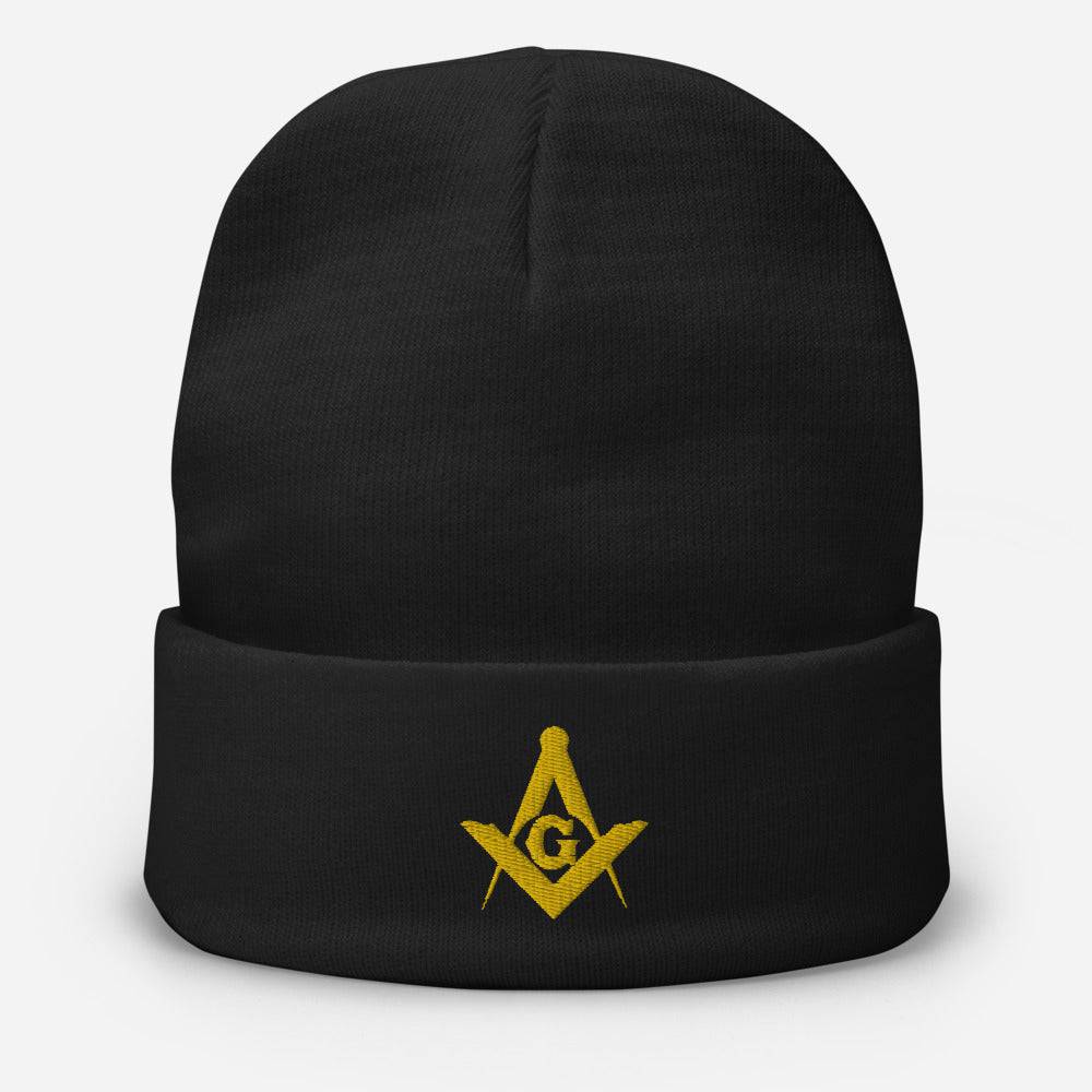 Master Mason Blue Lodge Beanie - Square and Compass G Golden Embroidery - Bricks Masons