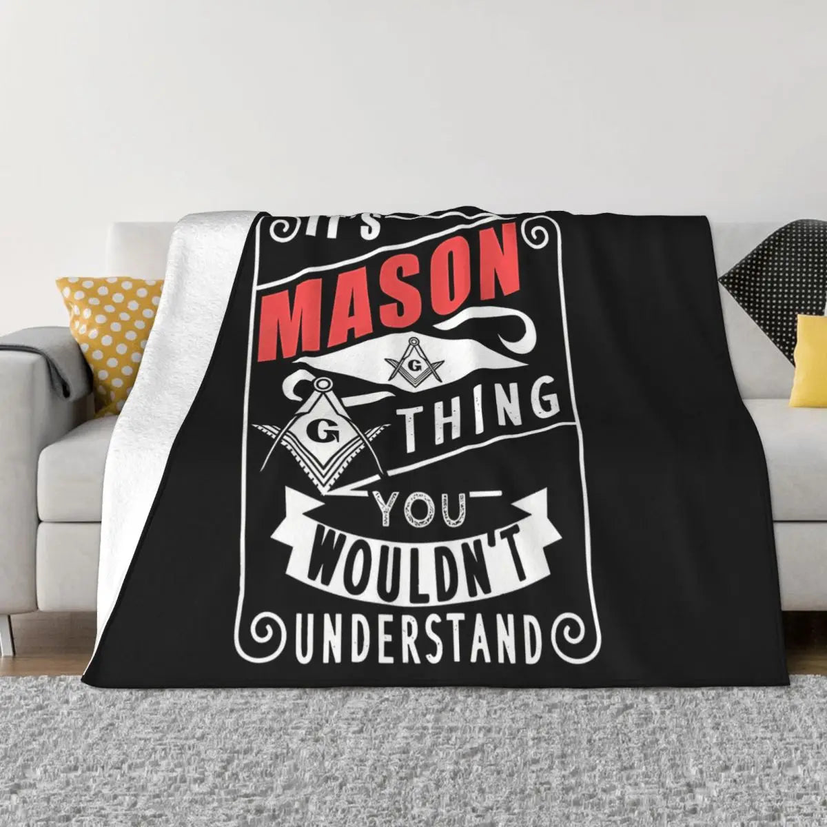 Master Mason Blue Lodge Blanket - Flannel Warm Throws - Bricks Masons