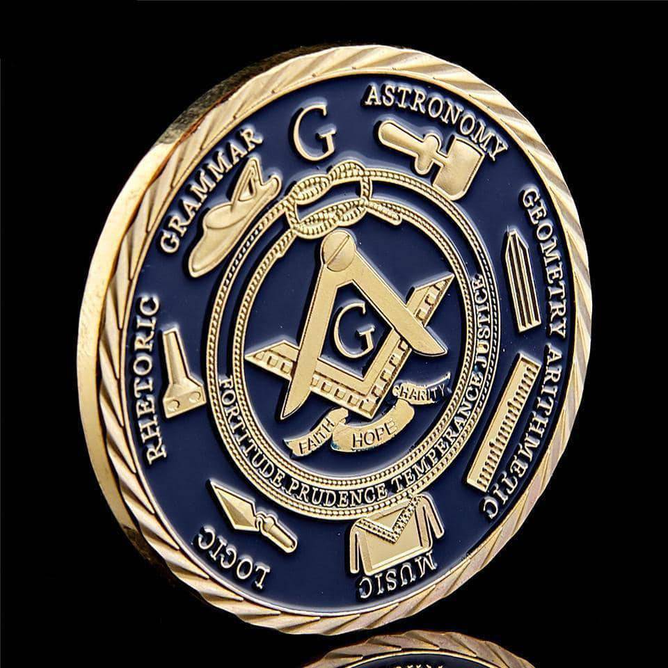 Master Mason Blue Lodge Coin - 14K Gold Plated A Brotherhood of Man Under the Fatherhood of God - Bricks Masons