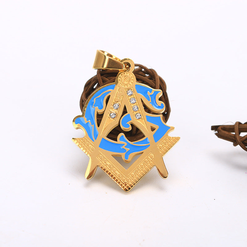 Master Mason Blue Lodge Pendant - Blue & Gold Titanium Steel - Bricks Masons