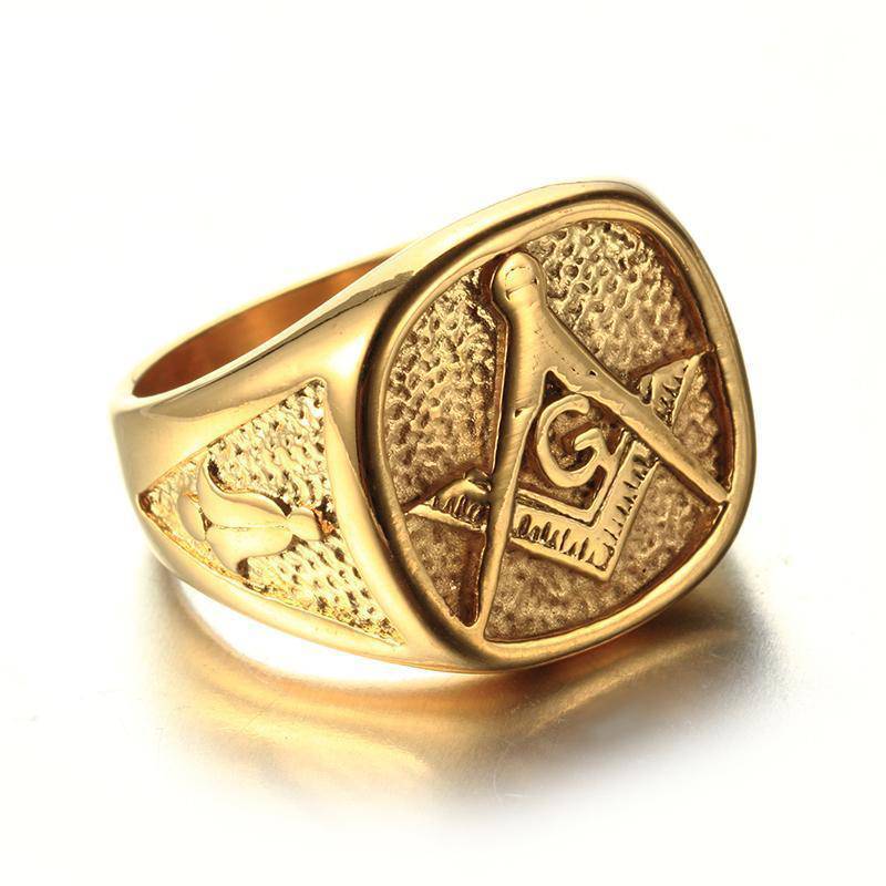Master Mason Blue Lodge Ring - All Gold Stainless Steel - Bricks Masons