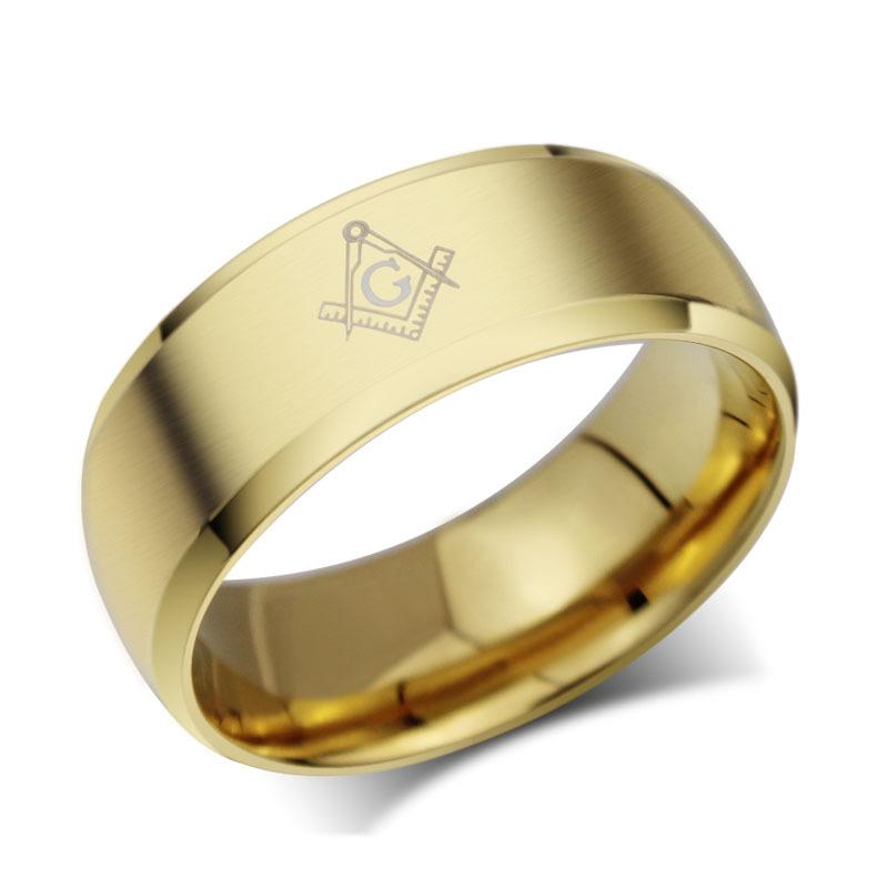 Master Mason Blue Lodge Ring - Le Baiser Square & Compass Smooth Band - Bricks Masons