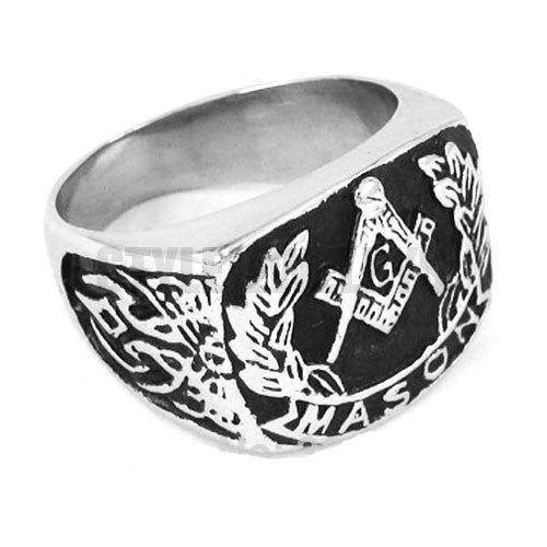 Master Mason Blue Lodge Ring - Silver Wreath Motif - Bricks Masons