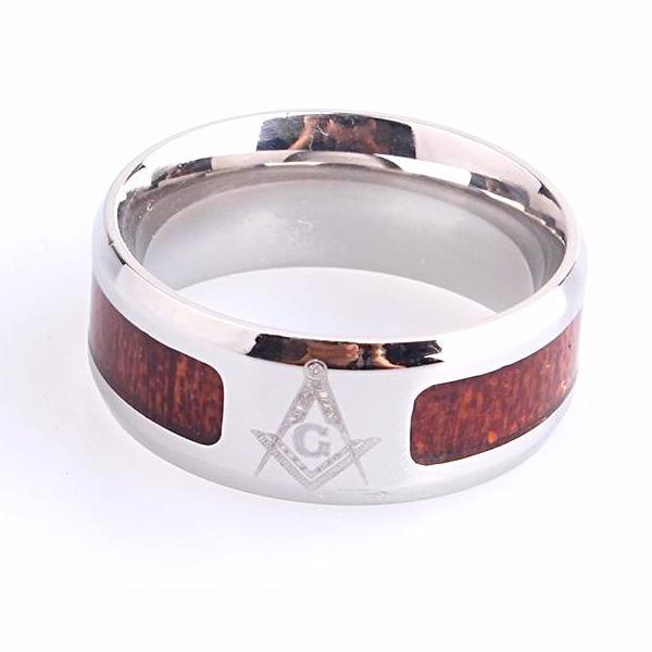 Master Mason Blue Lodge Ring - Wood Texture Stainless Steel - Bricks Masons