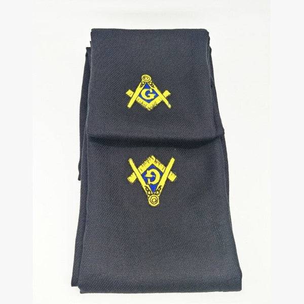 Master Mason Blue Lodge Scarf - Black Embroidery Cashmere - Bricks Masons