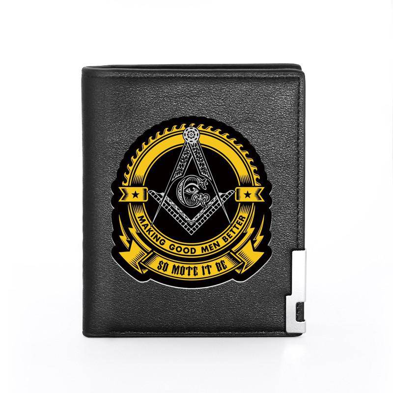 Master Mason Blue Lodge Wallet - Compass & Square with G with Credit Card Holder (black, brown) - Bricks Masons