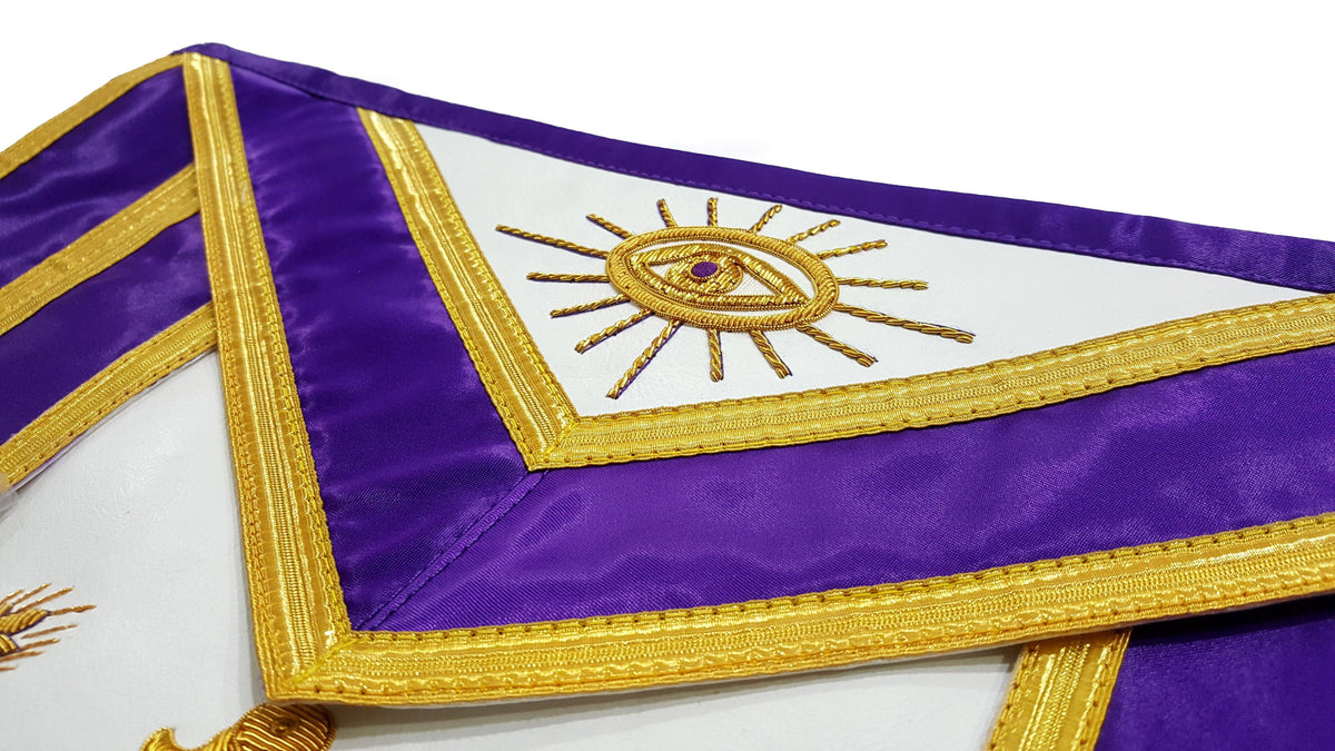 Past Master Blue Lodge Apron - Purple with Gold Hand Embroidery - Bricks Masons