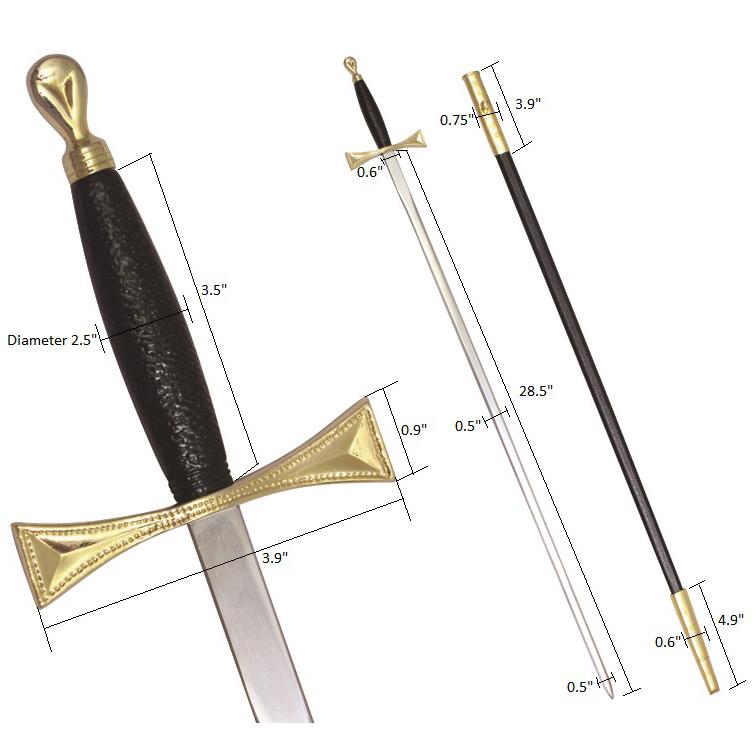 Universal Sword - Black Gold Hilt and Black Scabbard - Bricks Masons