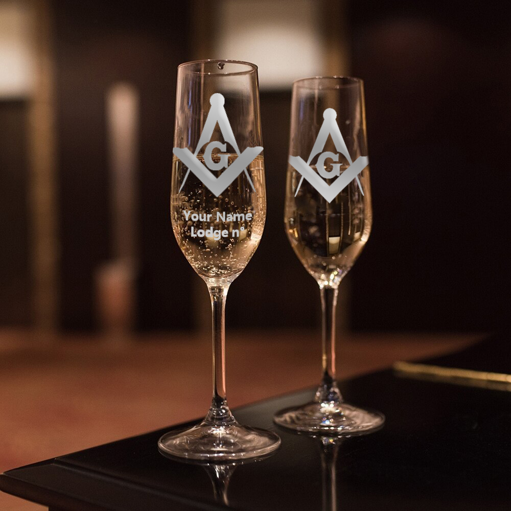 Master Mason Blue Lodge Champagne Flute - 2 Pieces Set - Bricks Masons