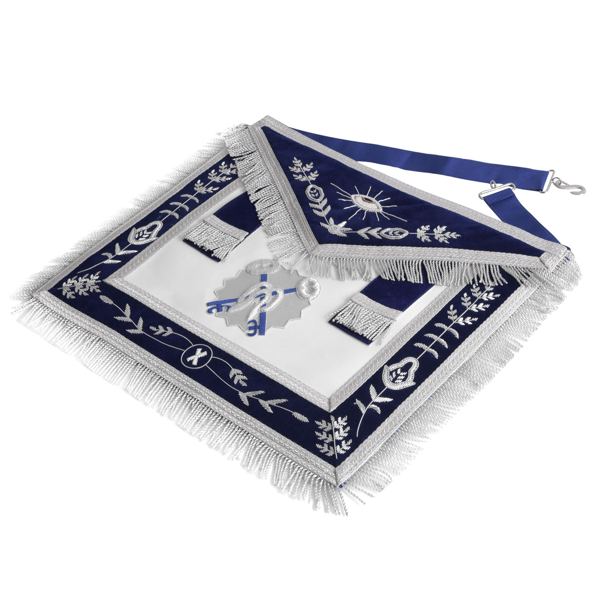 Treasurer Scottish Rite Officer Apron - Navy Blue With Fringe & Side Tabs - Bricks Masons