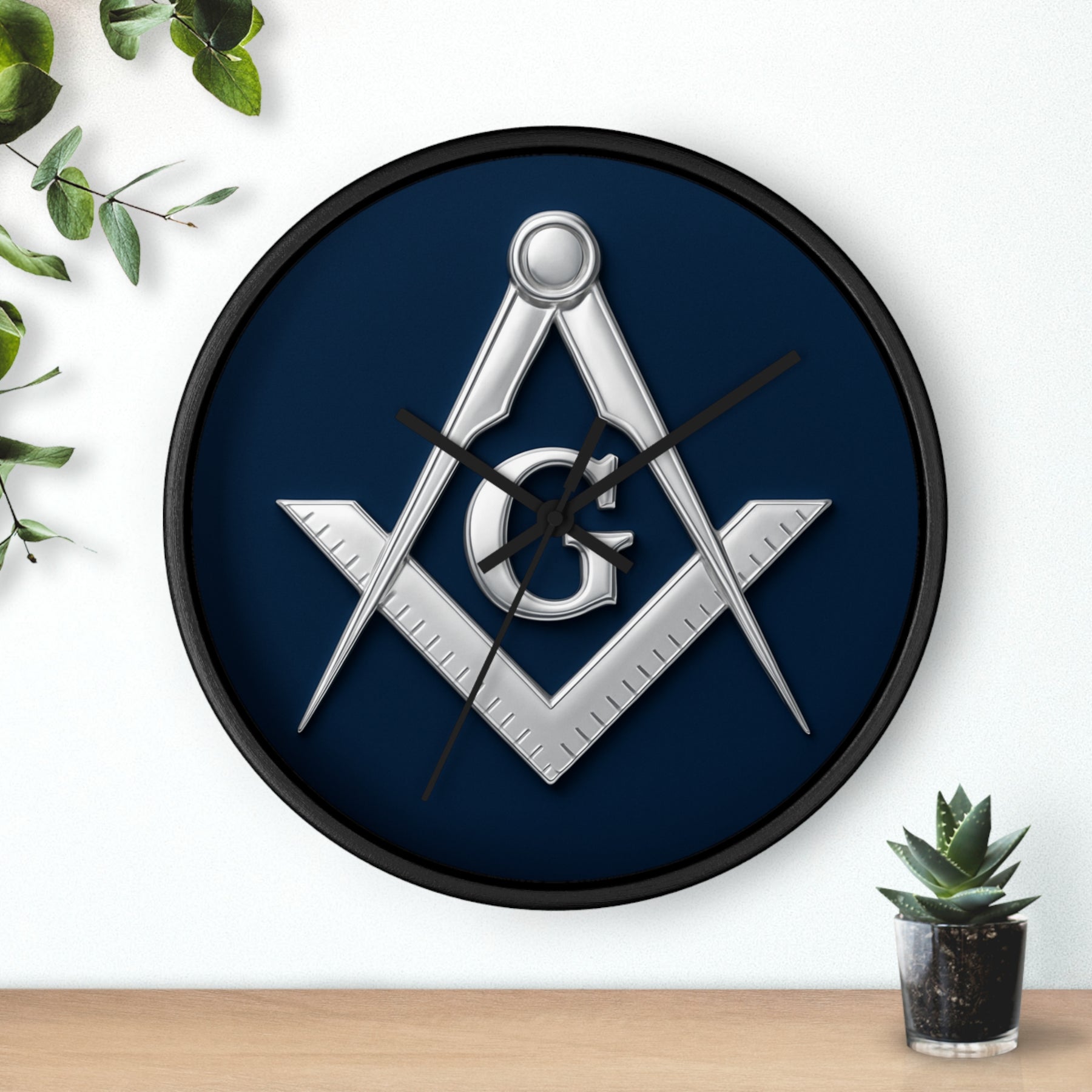 Master Mason Blue Lodge Clock - S&C G Emblem on Wood Frame - Bricks Masons
