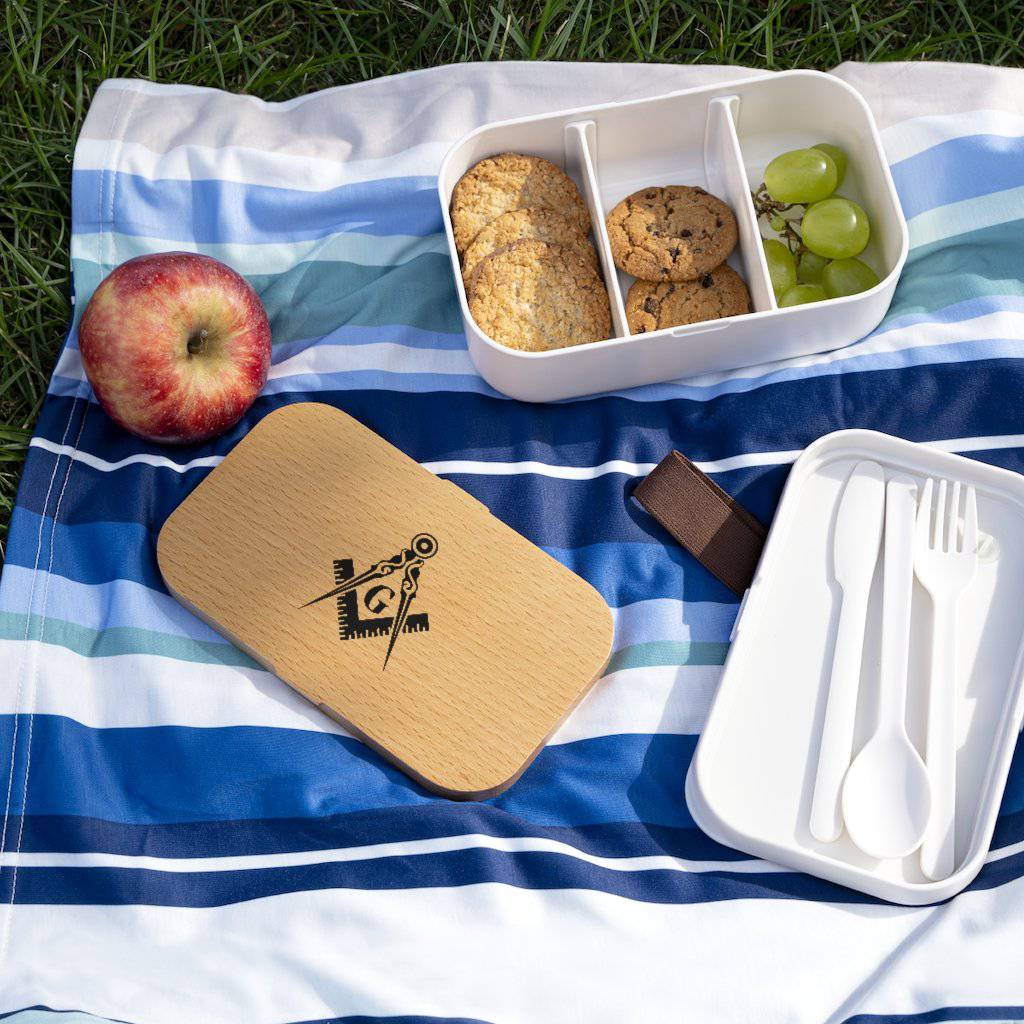 Master Mason Blue Lodge Lunch Box - Square & Compass G Wooden Lid