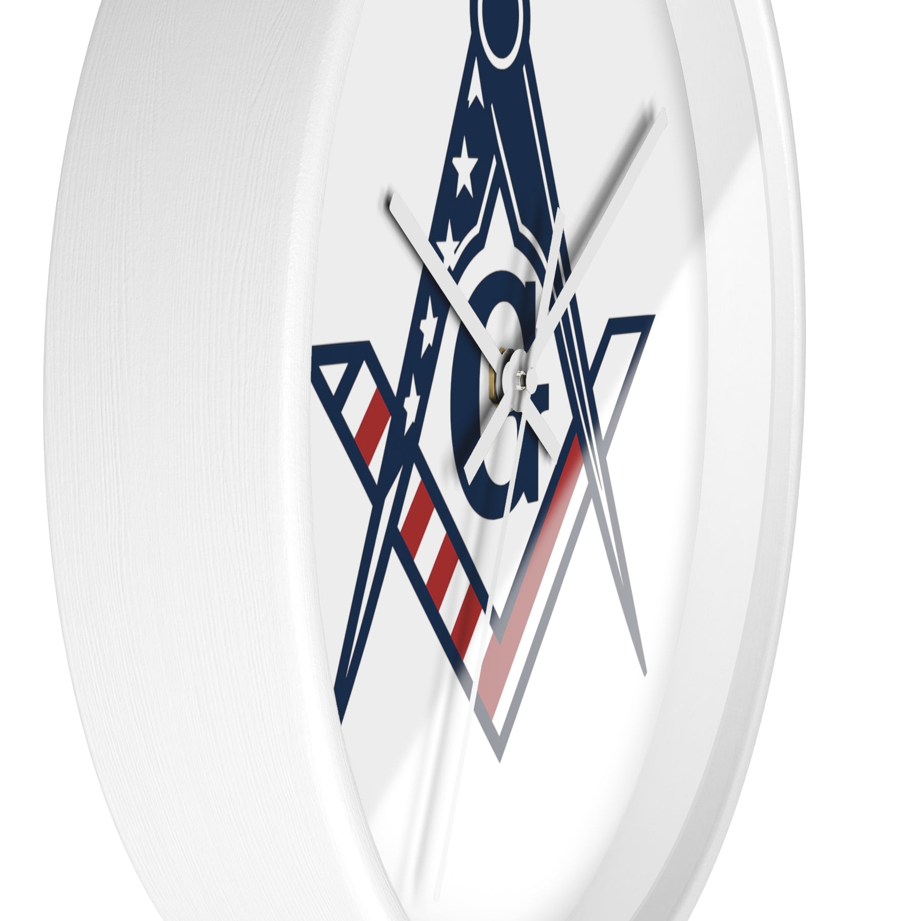 Master Mason Blue Lodge Clock - Square & Compass G with American Flag Design - Bricks Masons