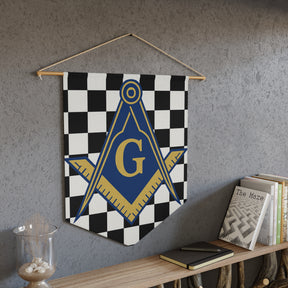Master Mason Blue Lodge Pennant - S & C G Surrounded by Checkered Design - Bricks Masons