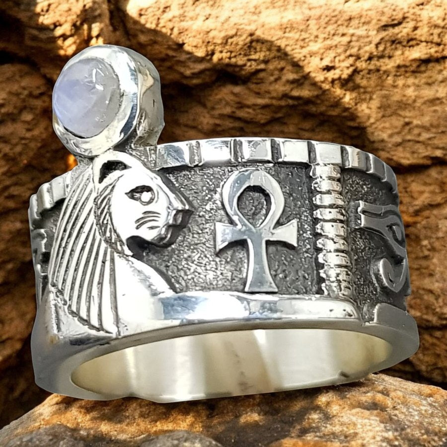 Egyptian Sekhmet Ring in Silver 1 cm 10 g Art 1135 - Bricks Masons
