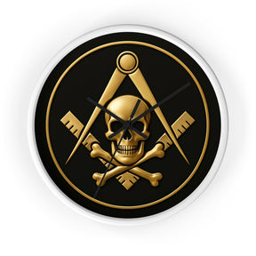 Widows Sons Clock - Square & Compass with Skull Emblem on Wooden Frame - Bricks Masons