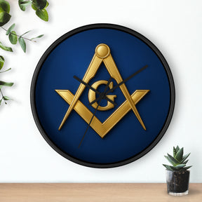 Master Mason Blue Lodge Clock - S & C Emblem on Elegant Wooden Frame - Bricks Masons