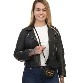 Widows Sons Cell Phone Wallet - Black Microfiber Leather With Adjustable Strap - Bricks Masons