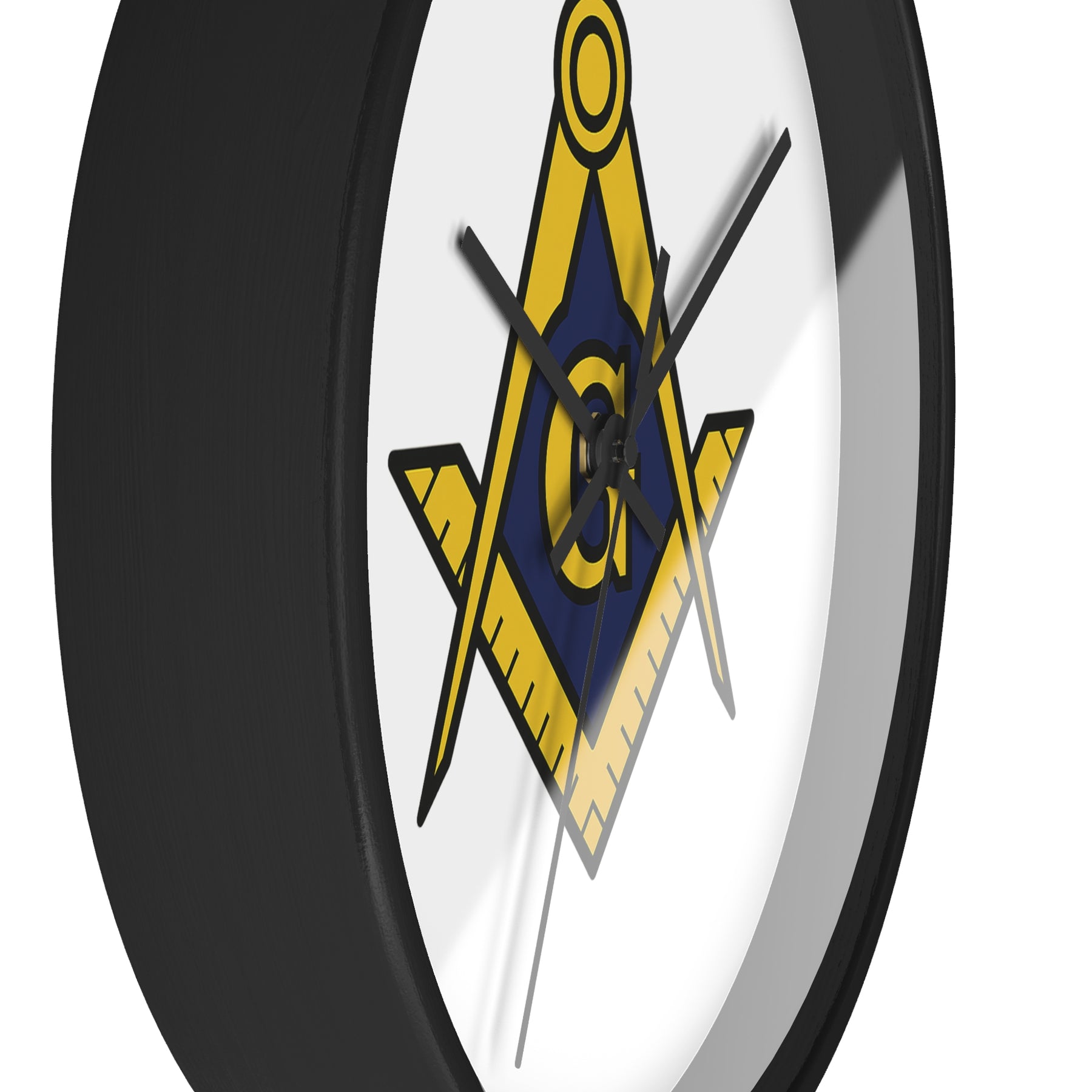 Master Mason Blue Lodge Clock - Wood Frame with Golden Square & Compass G - Bricks Masons