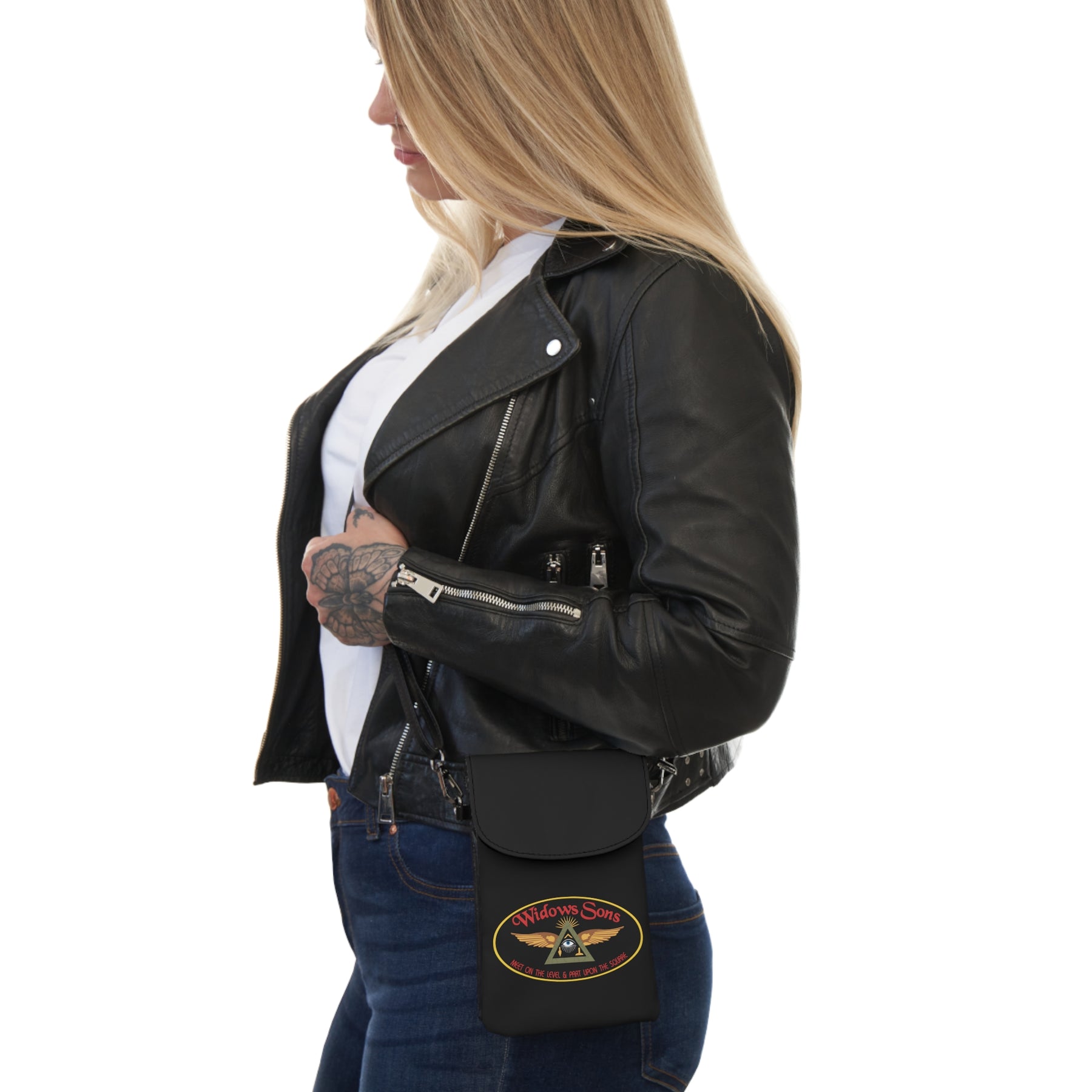 Widows Sons Cell Phone Wallet - Black Microfiber Leather With Adjustable Strap - Bricks Masons