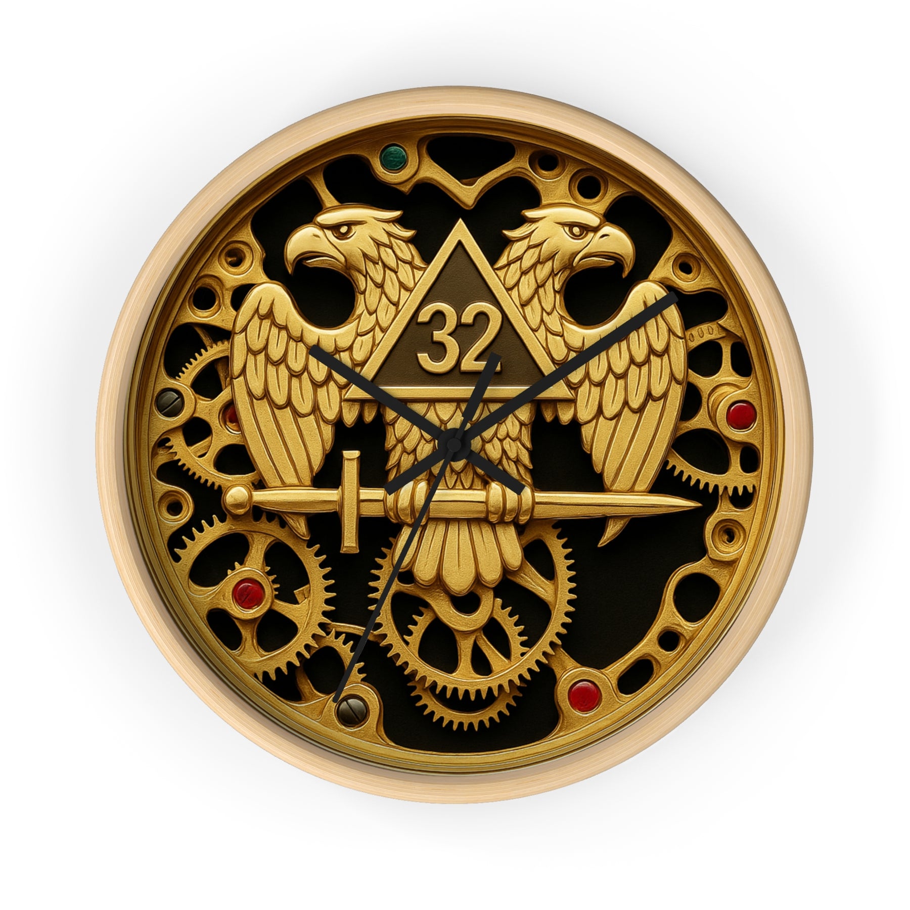 32nd Degree Scottish Rite Clock - Double Headed Eagle with Open Gear - Bricks Masons