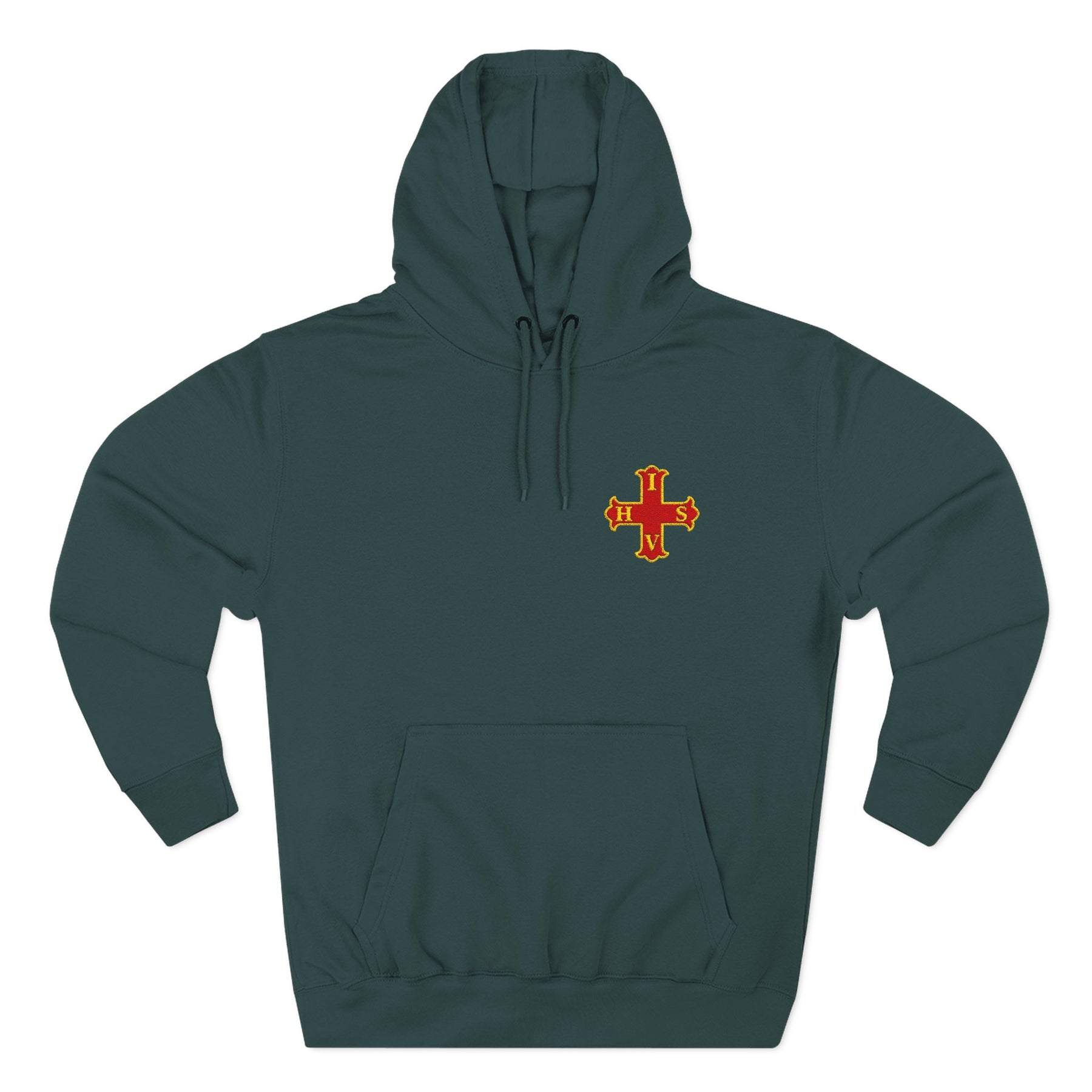 Red Cross of Constantine Hoodie - Three-Panel Fleece Chest Embroidered Motif - Bricks Masons