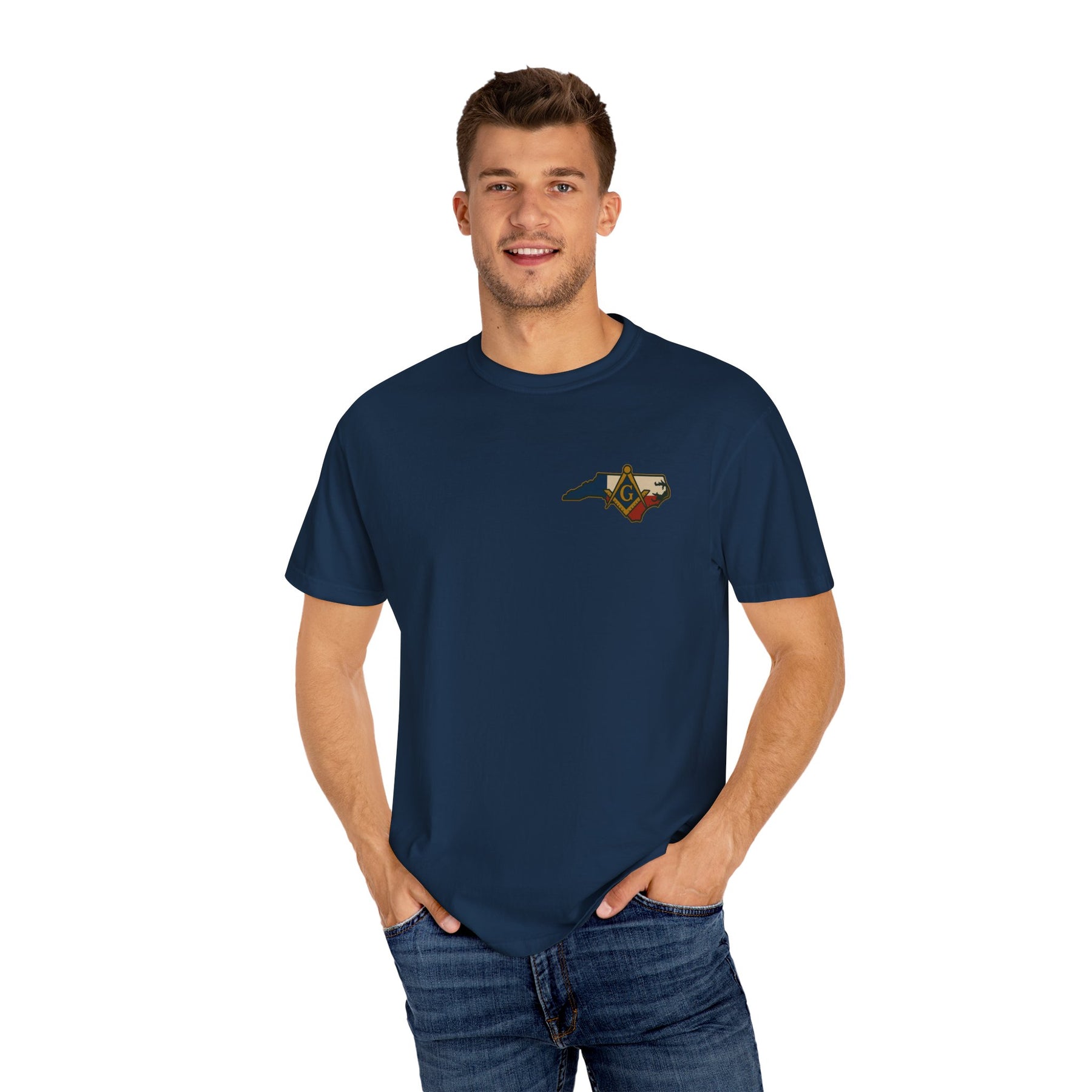 Master Mason Blue Lodge T-Shirt - Garment-Dyed North Carolina Mason - Bricks Masons