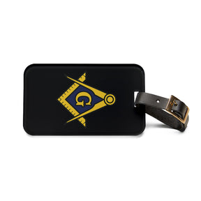Master Mason Blue Lodge Luggage Tag - Black S&C G With Black Leather Strap - Bricks Masons