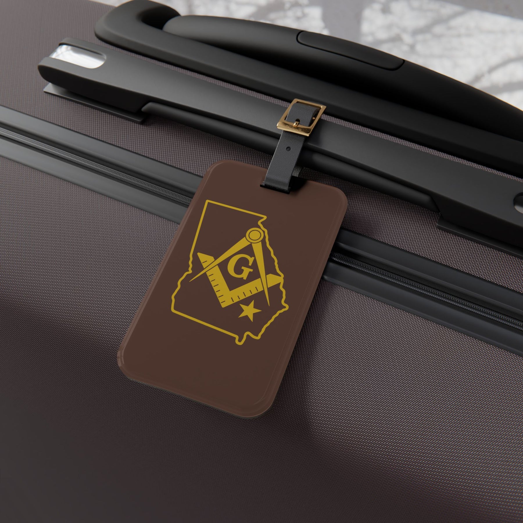 Master Mason Blue Lodge Luggage Tag - Georgia Mason With Black Leather Strap - Bricks Masons