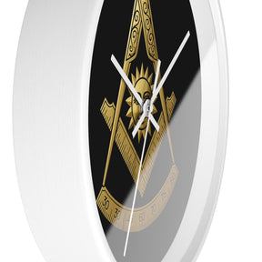 Past Master Blue Lodge Clock - Square Compass Sun & Quadrant Emblem on Wood Frame - Bricks Masons