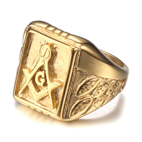 Master Mason Blue Lodge Ring - Gold Titanium Steel - Bricks Masons