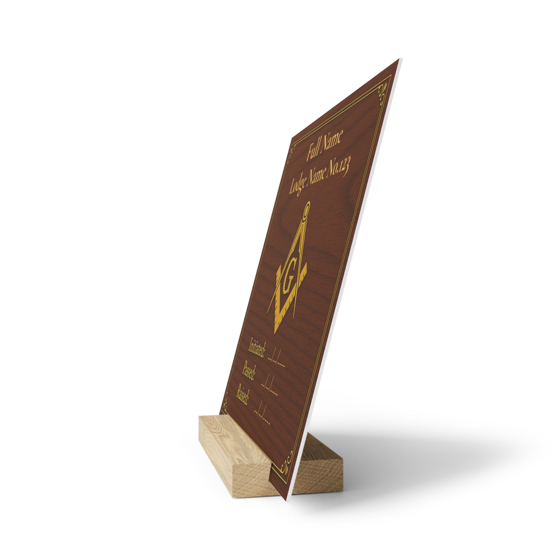 Master Mason Blue Lodge Plaque - Golden Square & Compass G with Personalization - Bricks Masons