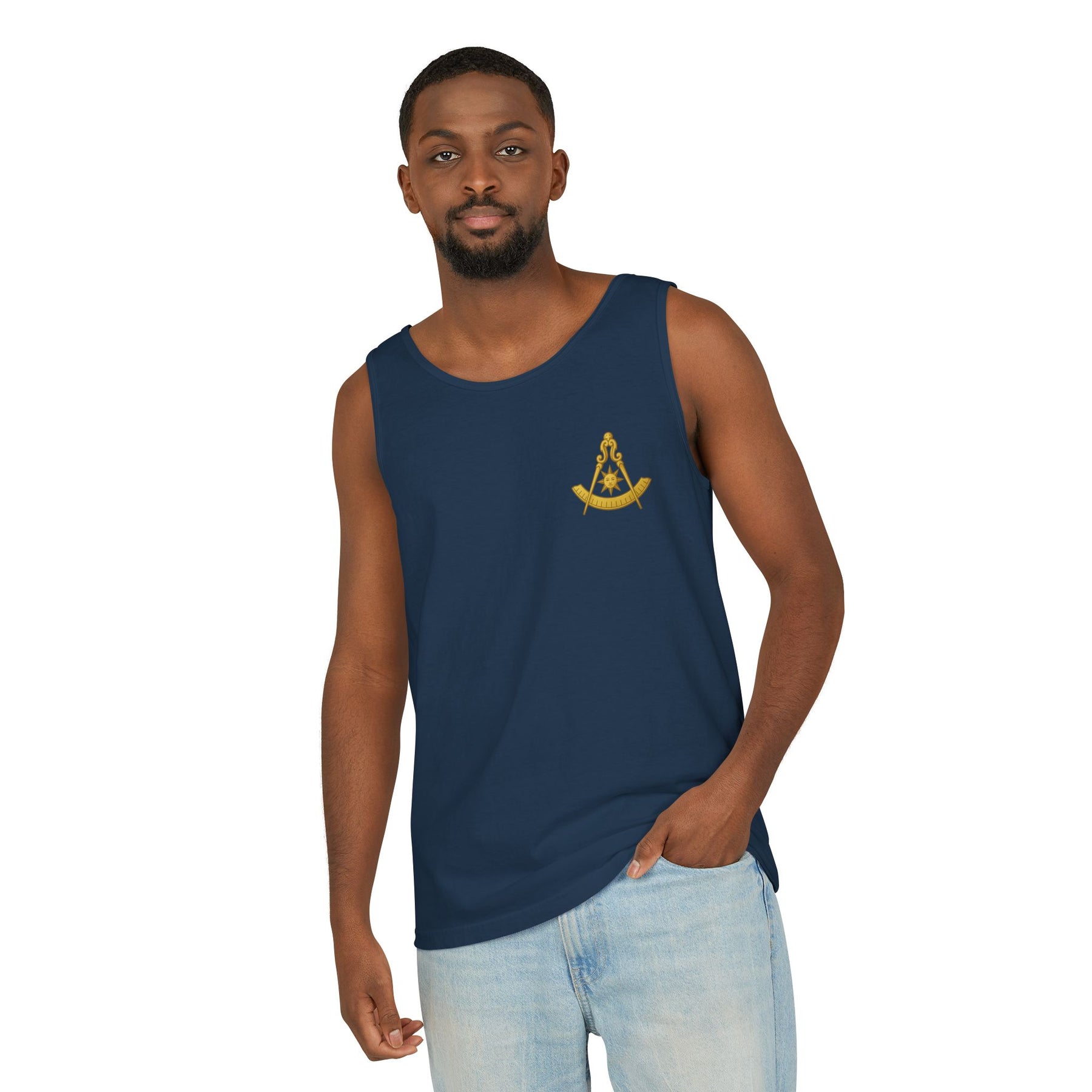 Past Master Blue Lodge Tank Top - Garment-Dyed Compass With Sun & Quadrant - Bricks Masons