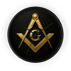 Master Mason Blue Lodge Clock - S&C with G Design on Wood Frame - Bricks Masons