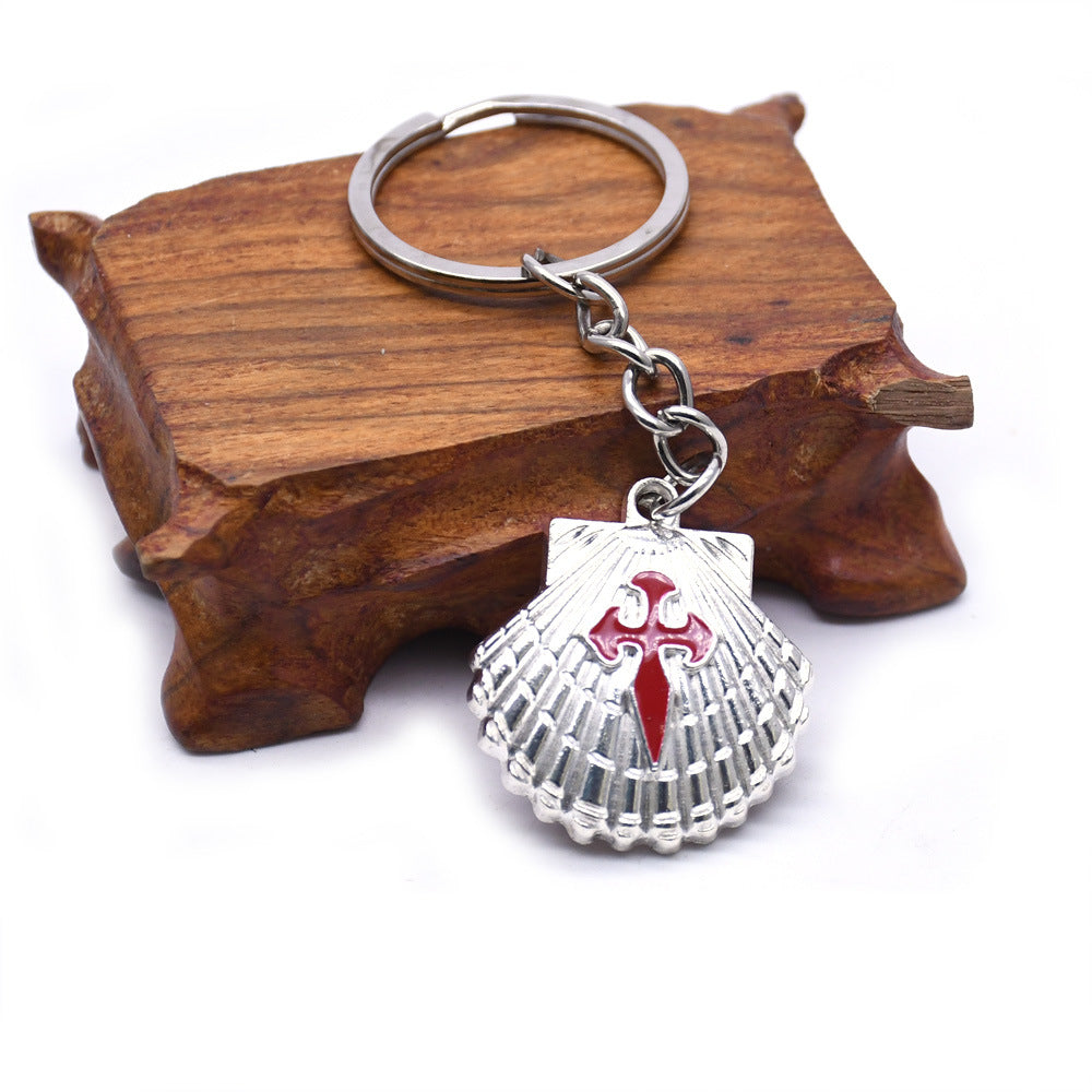 Knights Templar Commandery Keychain - Silver Cross Shell Cross Pendant - Bricks Masons