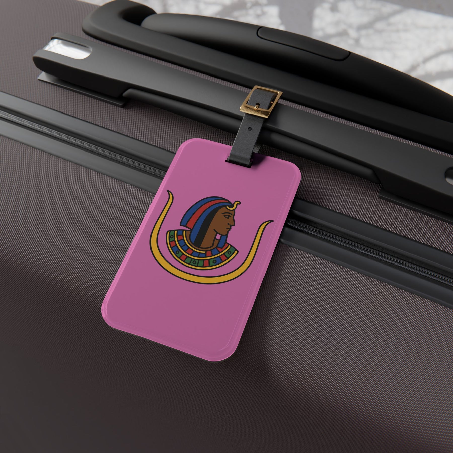 DOI Luggage Tag - Pink With Black Leather Strap - Bricks Masons