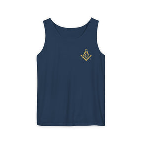 Master Mason Blue Lodge Tank Top - Garment-Dyed Square & Compass G - Bricks Masons