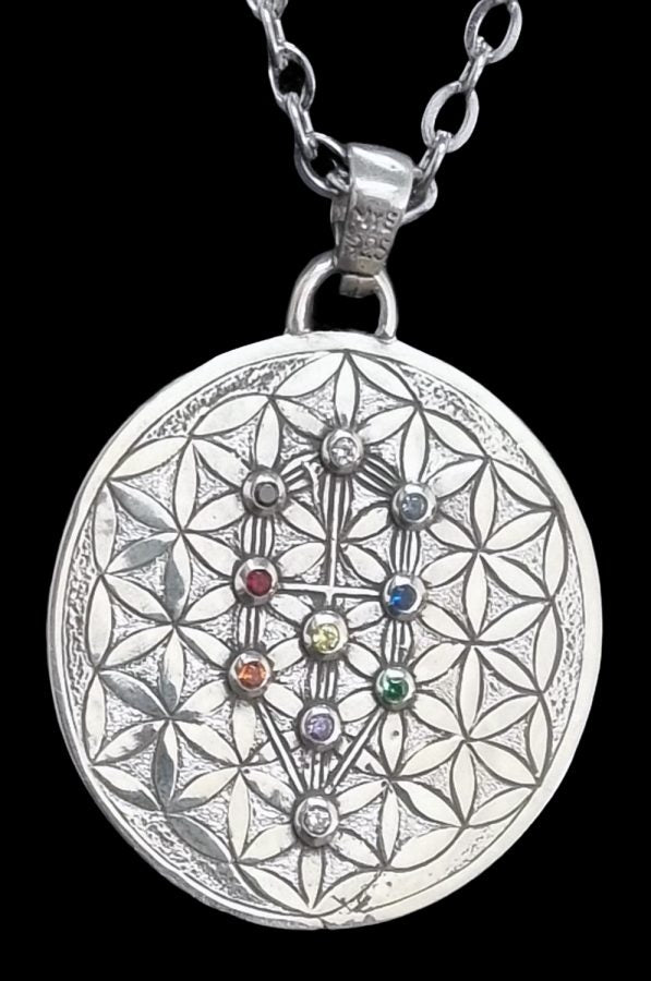 I said 72 Names of God and Flower of Life with Stones in Silver Art 1465 - Bricks Masons