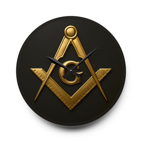 Master Mason Blue Lodge Clock - Square & Compass G Center Piece on Acrylic - Bricks Masons