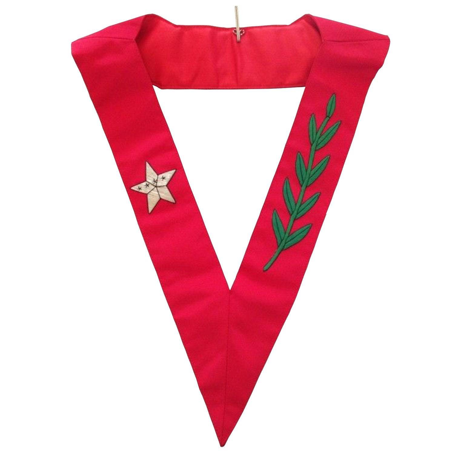 14th Degree Scottish Rite Collar - Red Grosgrain Hand Embroidery - Bricks Masons