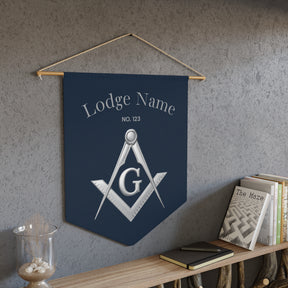 Master Mason Blue Lodge Pennant - Silver Square & Compass G with Customization - Bricks Masons