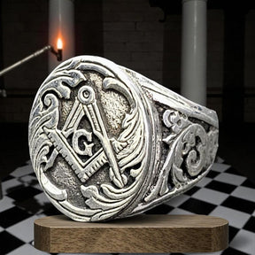 Masonic Fellow Craft Degree Silver Ring Freemasonry Art 1581 - Bricks Masons